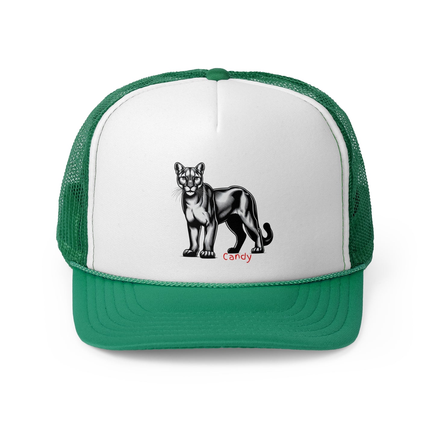 Vintage Panther Trucker Cap - Bold Green & White Design