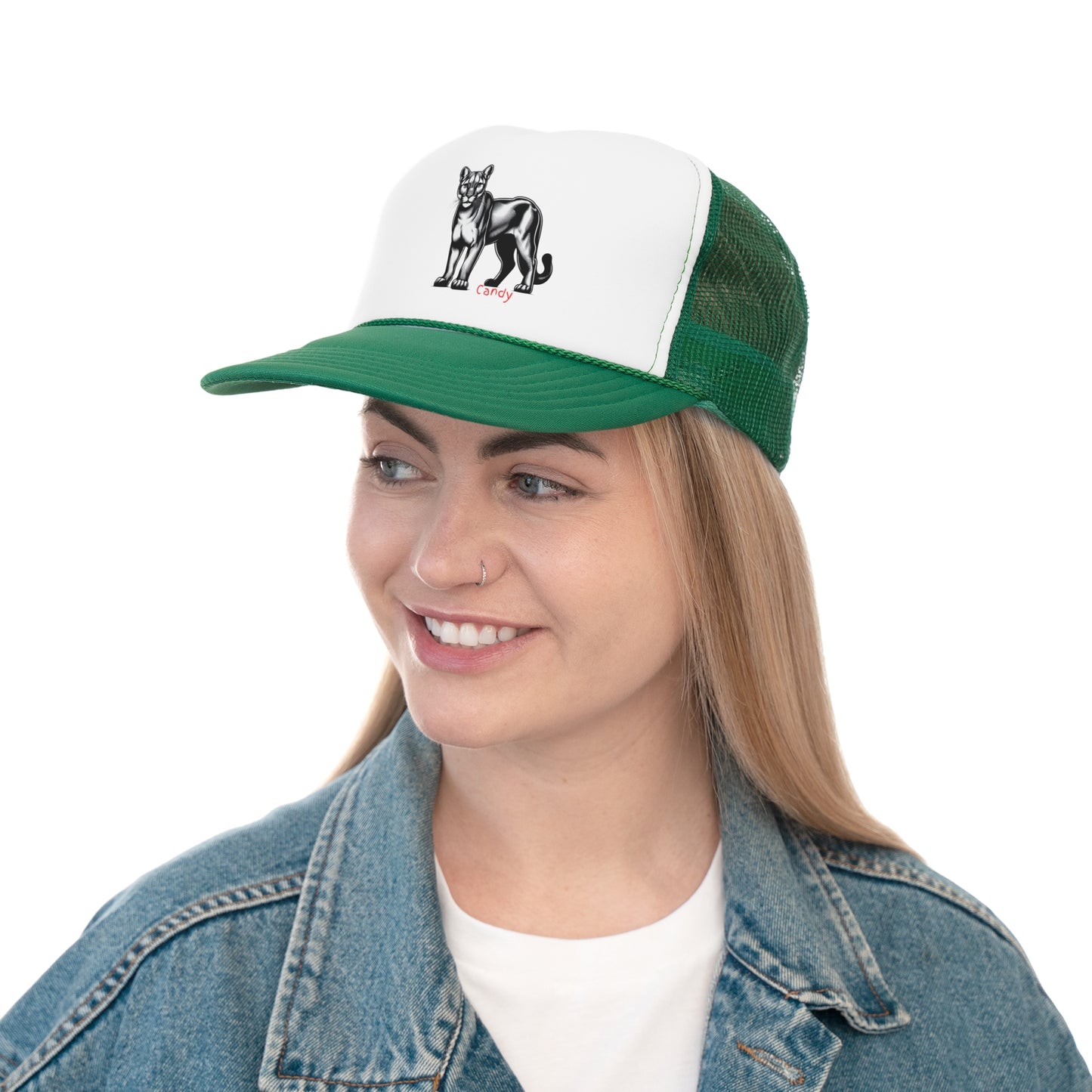 Vintage Panther Trucker Cap - Bold Green & White Design