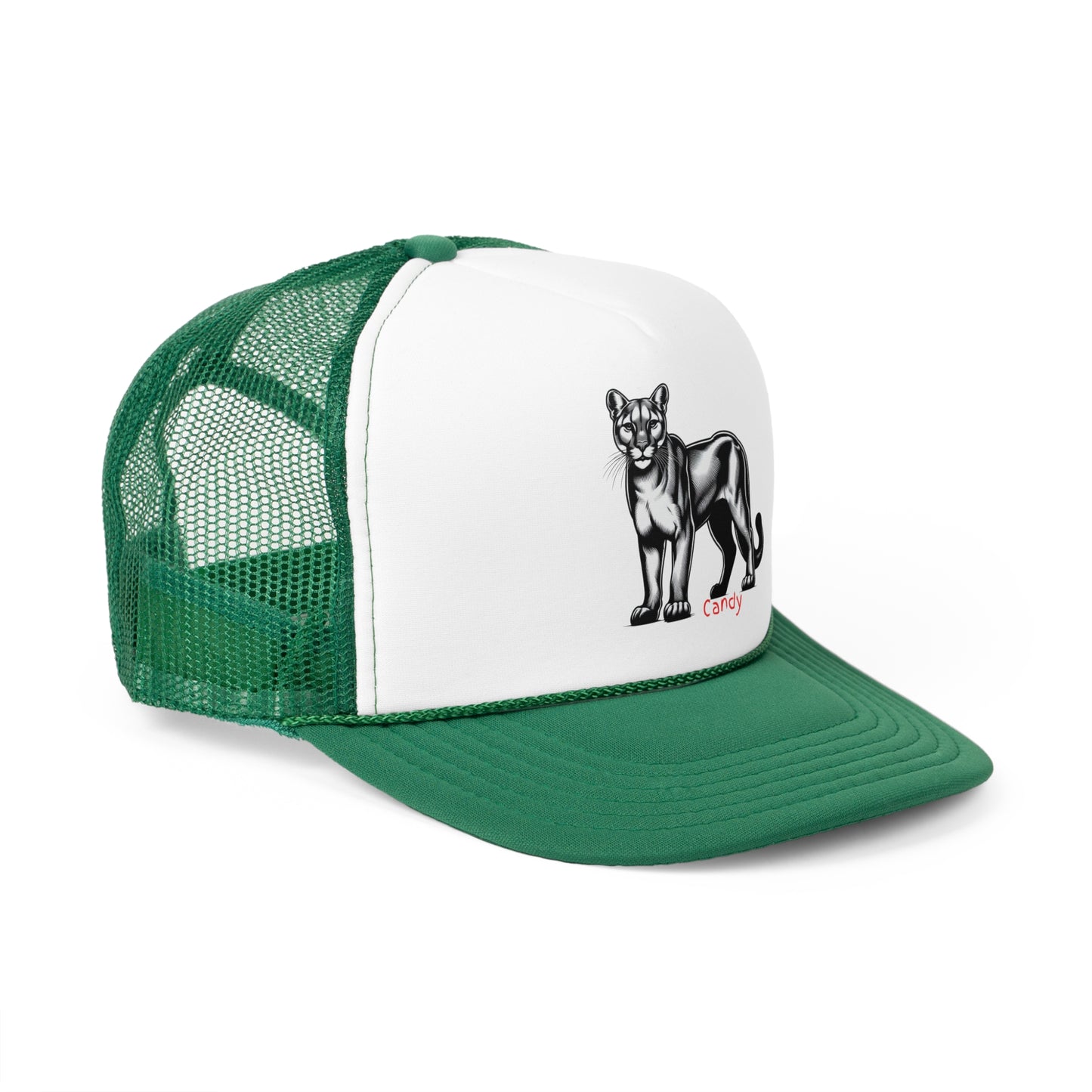 Vintage Panther Trucker Cap - Bold Green & White Design